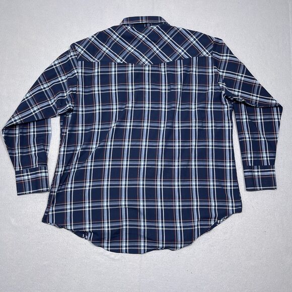 Ely Cattleman Mens XXL Western Shirt Plaid Long Sleeve Snap Front Cowboy Blue - Picture 9 of 10